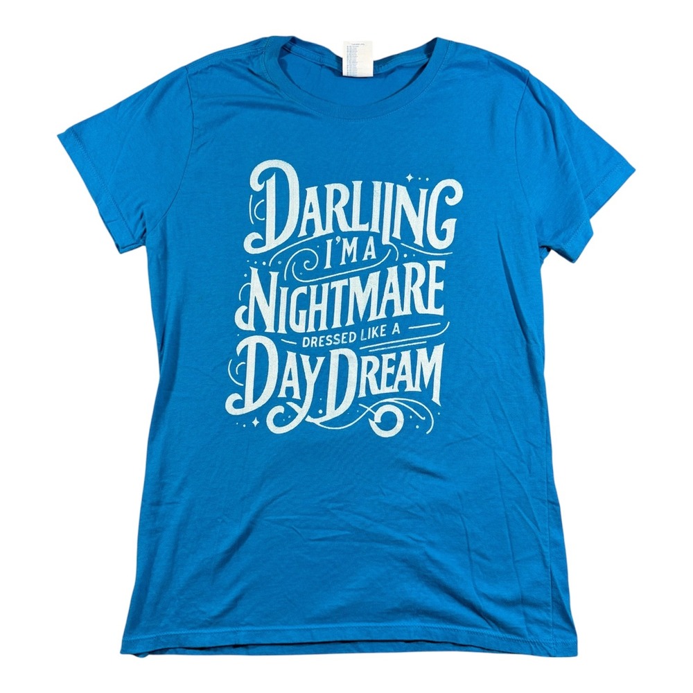 Port & Company Graphic Tee Women Small Blue Nightmare Daydream Cotton T-Shirt